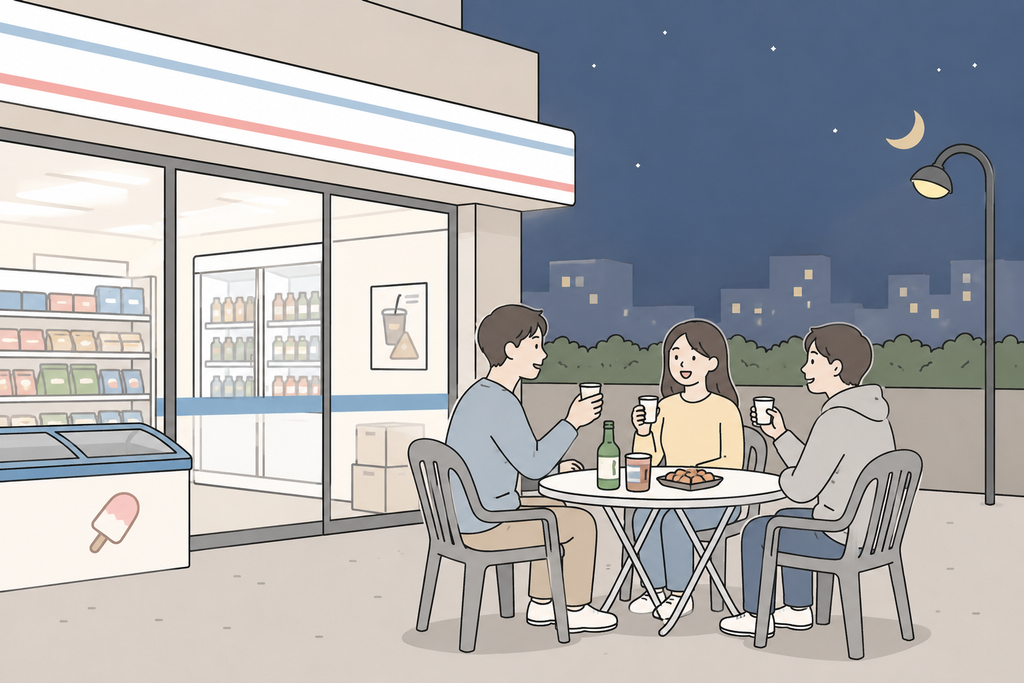 韓国のコンビニ前に置かれたテーブルのイメージ